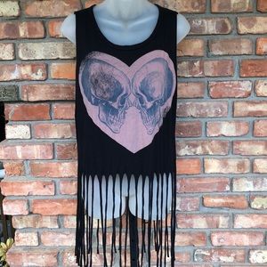 Rock Rose Classic double skull fringed tank